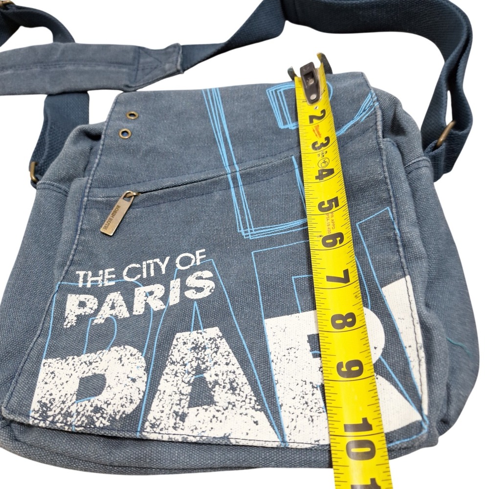 Robin Ruth Paris Messenger Bag Blue Canvas Crossbody Travel Souvenir Print